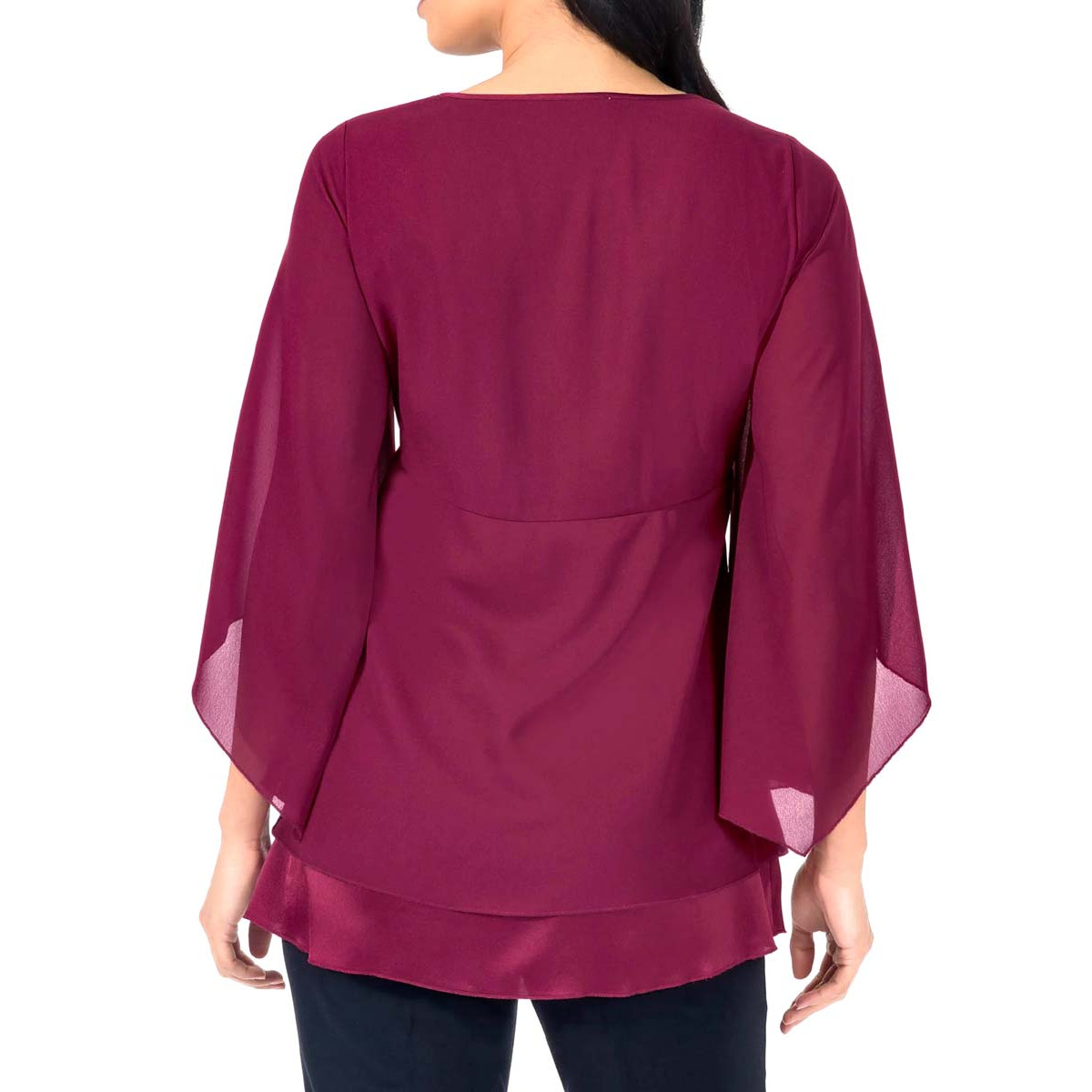 Chiffonbluse m. Schmucksteinchen dunkelrot