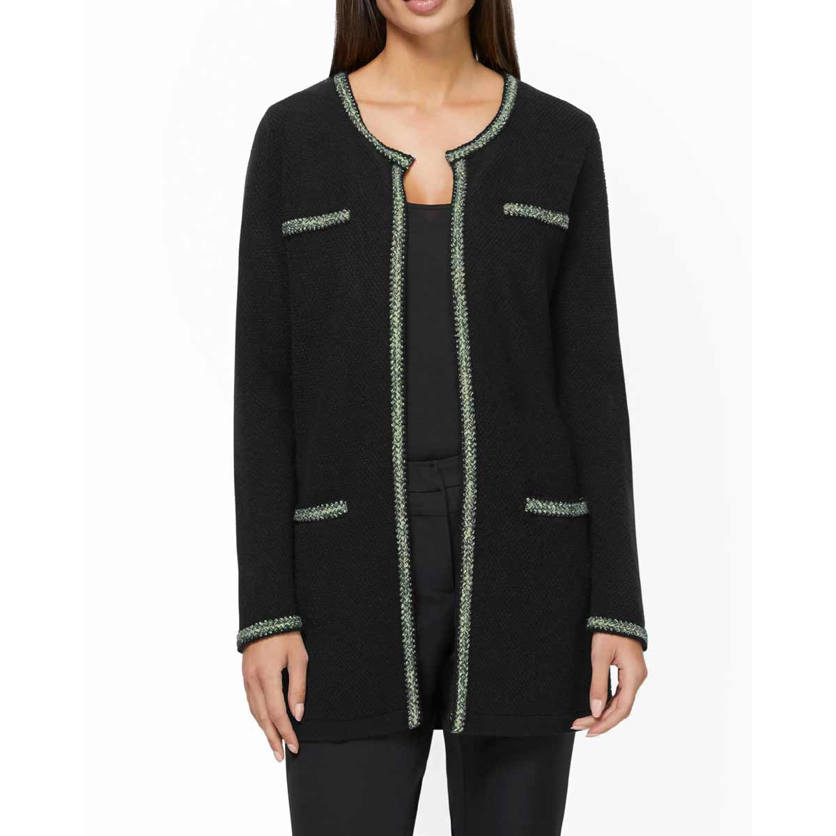 Designer-Strickjacke schwarz-moos
