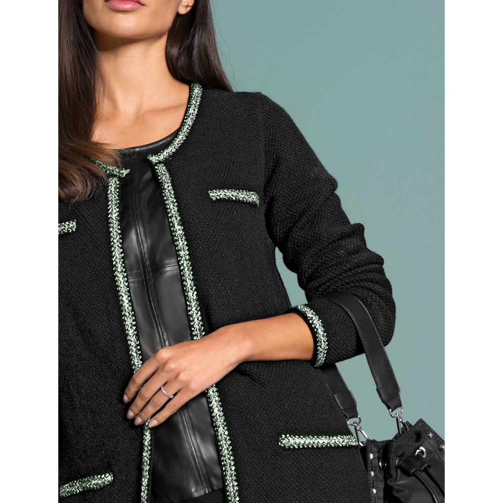 Designer-Strickjacke schwarz-moos