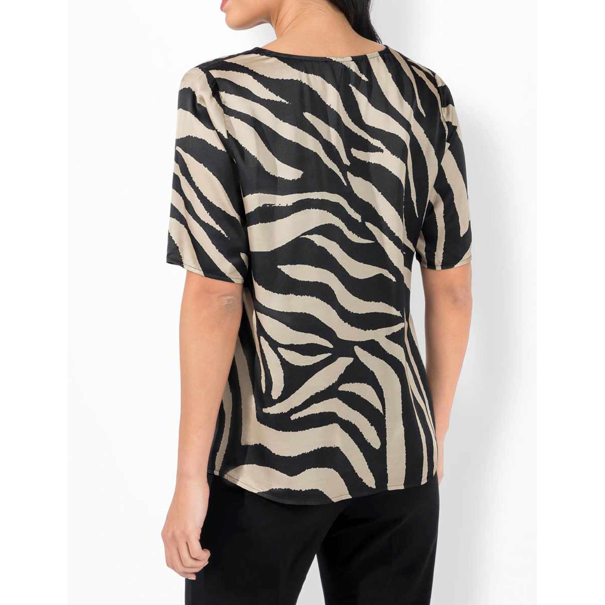Satin-Druckbluse schwarz-camel
