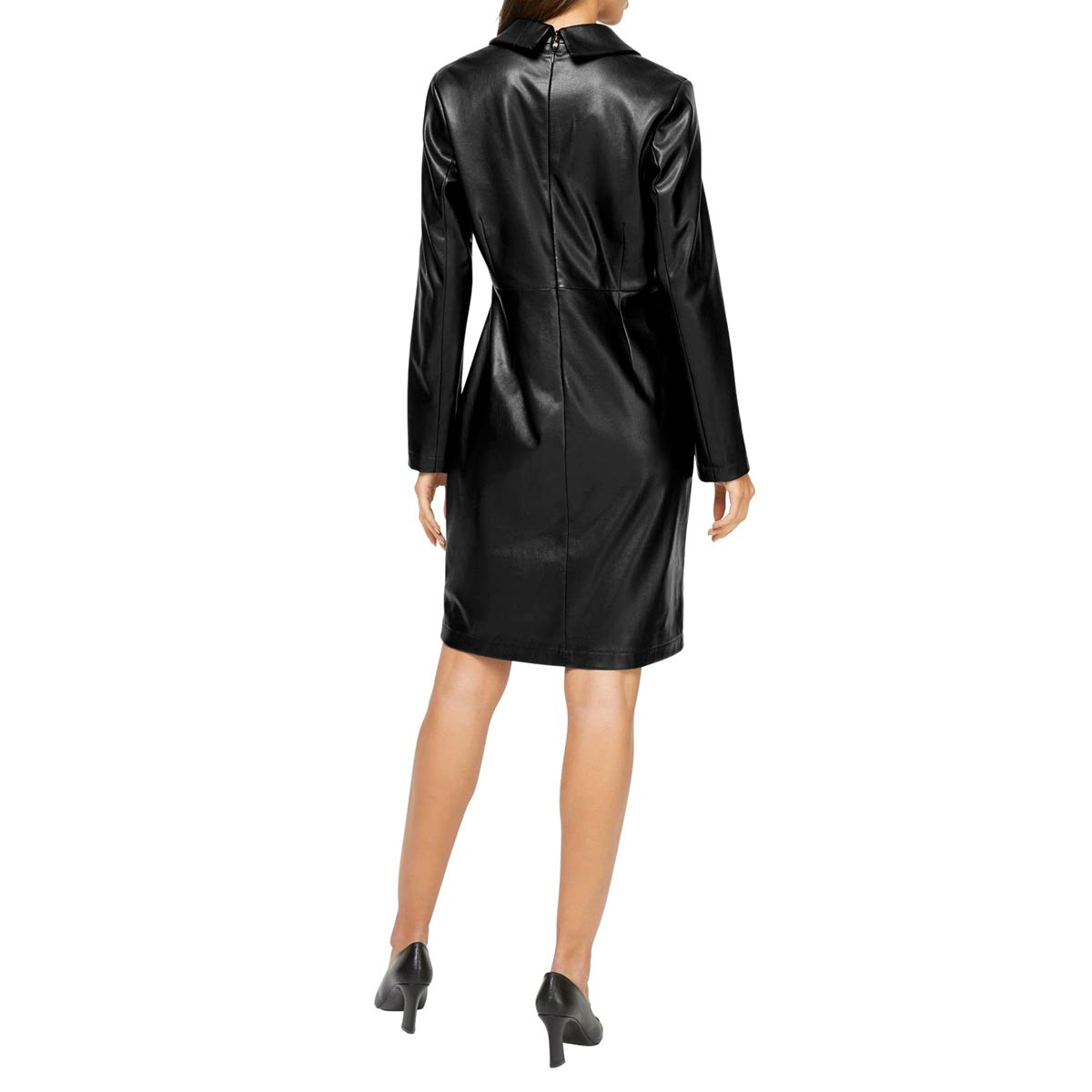 Designer-Lederimitatkleid m.Knöpfen schwarz