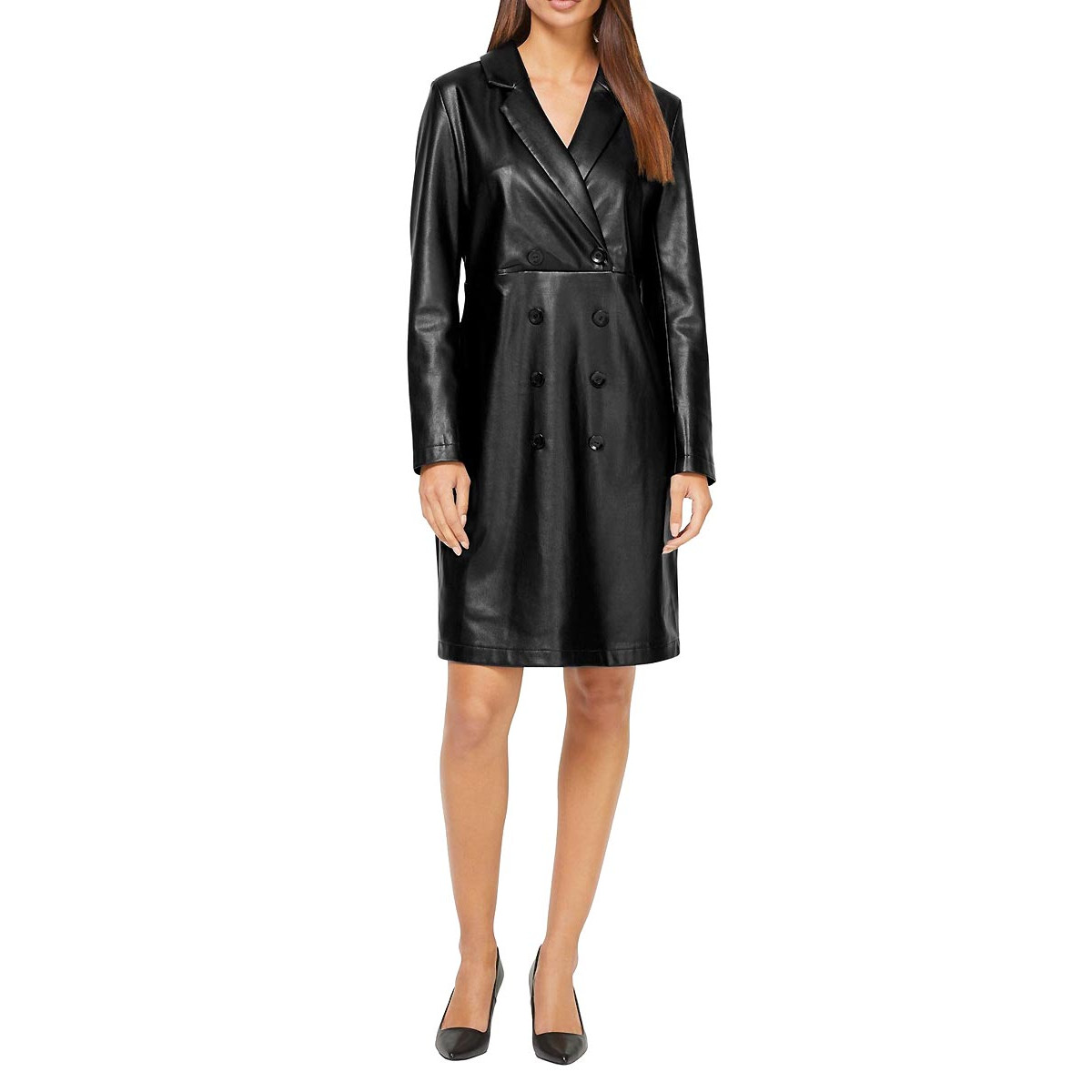 Designer-Lederimitatkleid m.Knöpfen schwarz