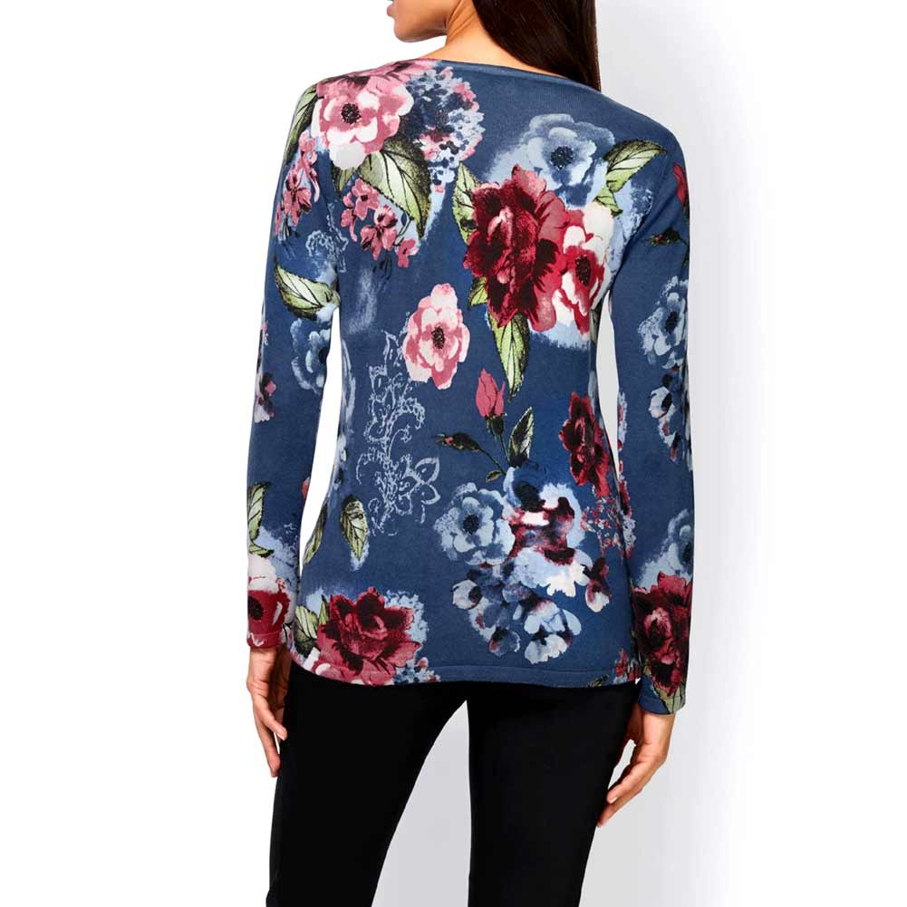Designer-Druckpullover jeansblau-rot-grün