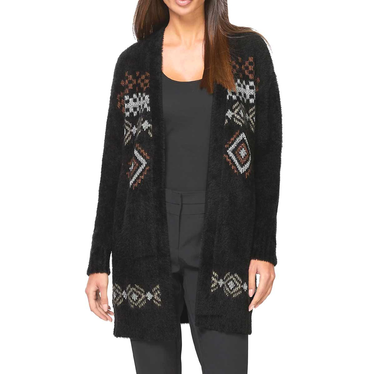 Designer-Kuschel-Strickjacke schwarz-bunt