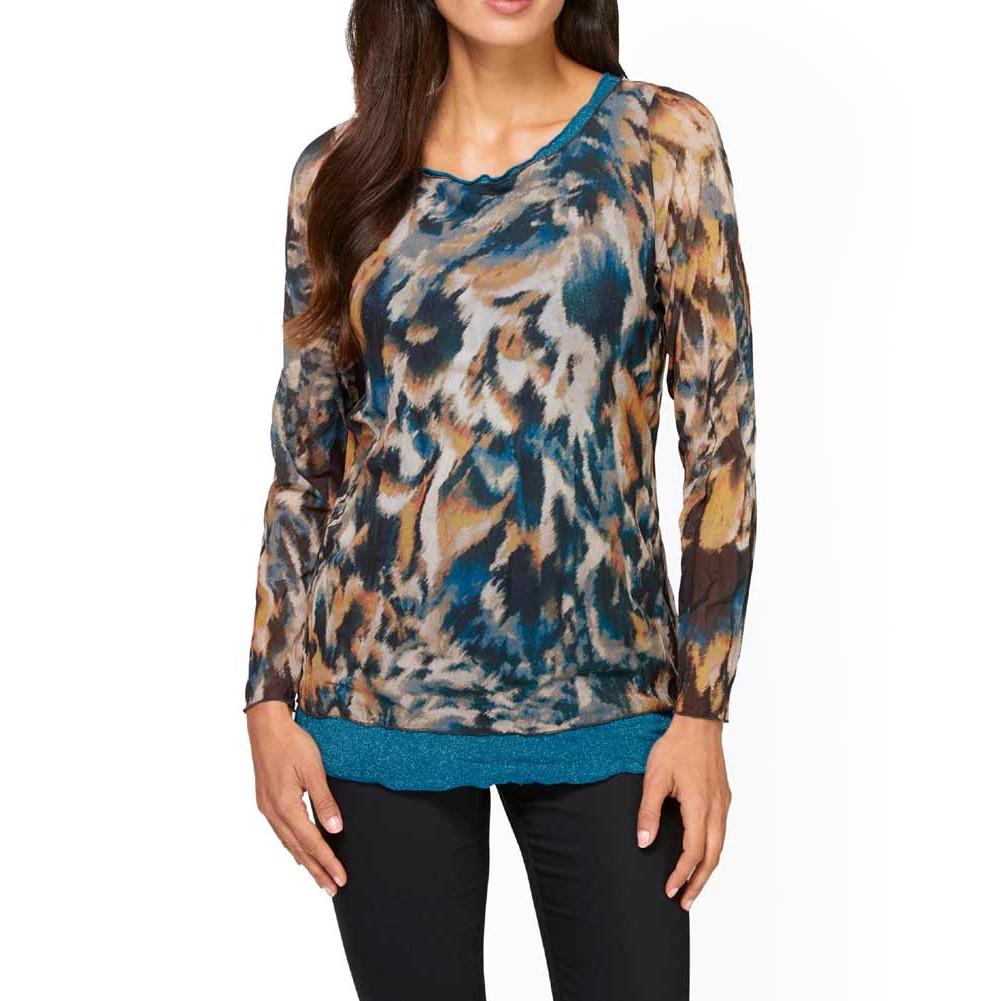 Designer-Doppelnetzshirt petrol-bunt