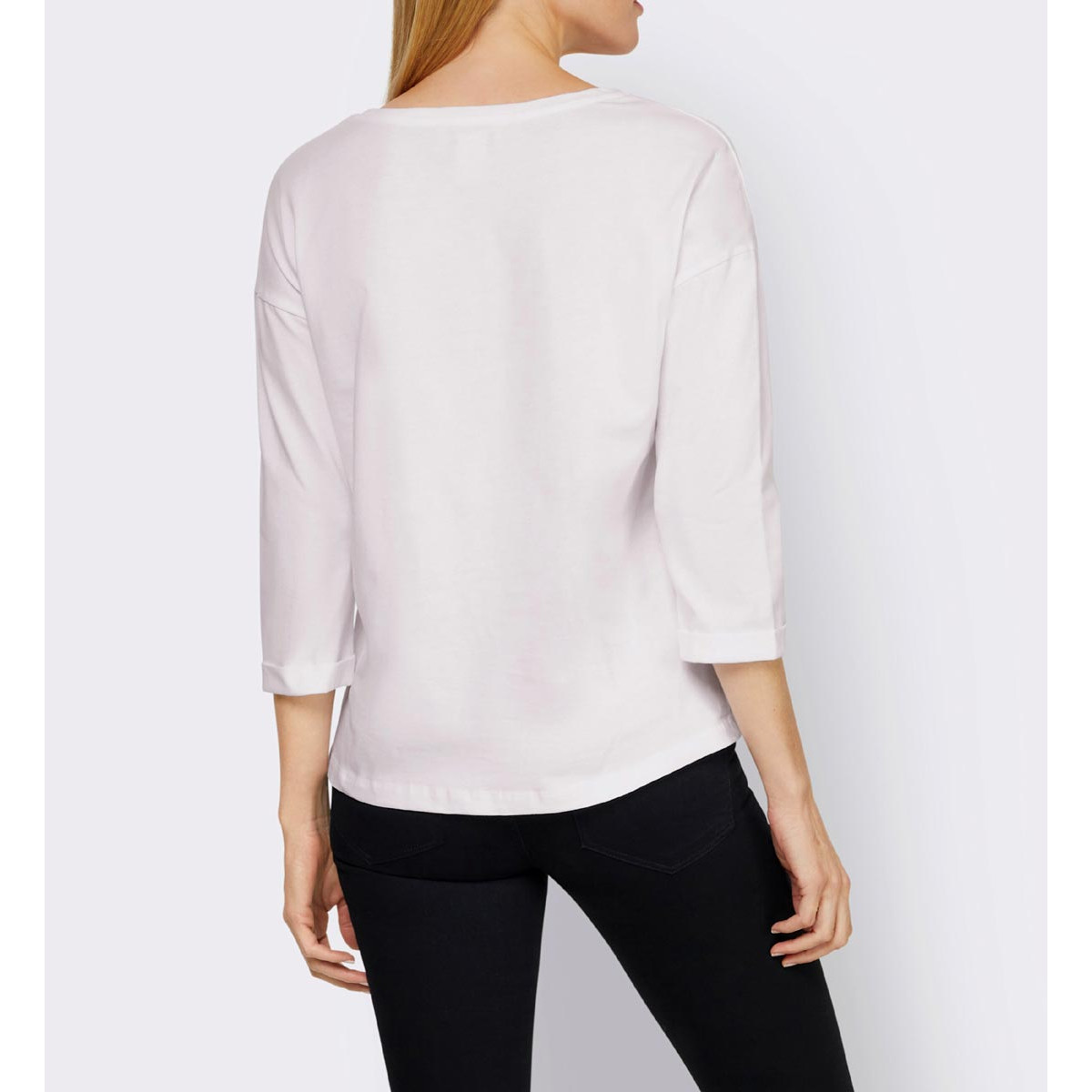 Designer-Shirt m.Motivdruck und Glitzersteinen ecru