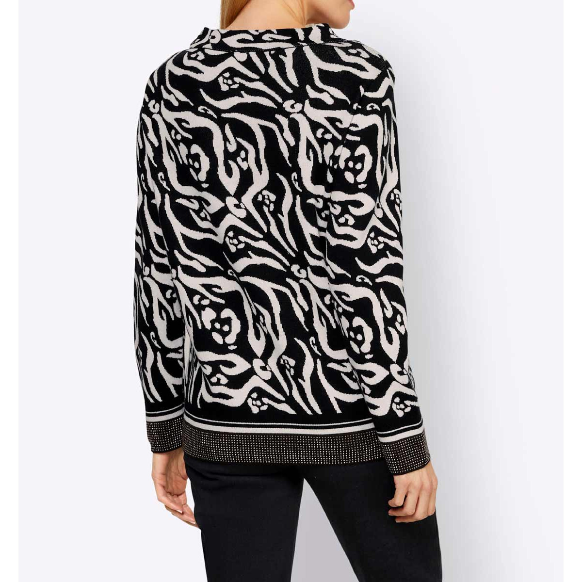 Designer-Jacquardpullover schwarz-ecru