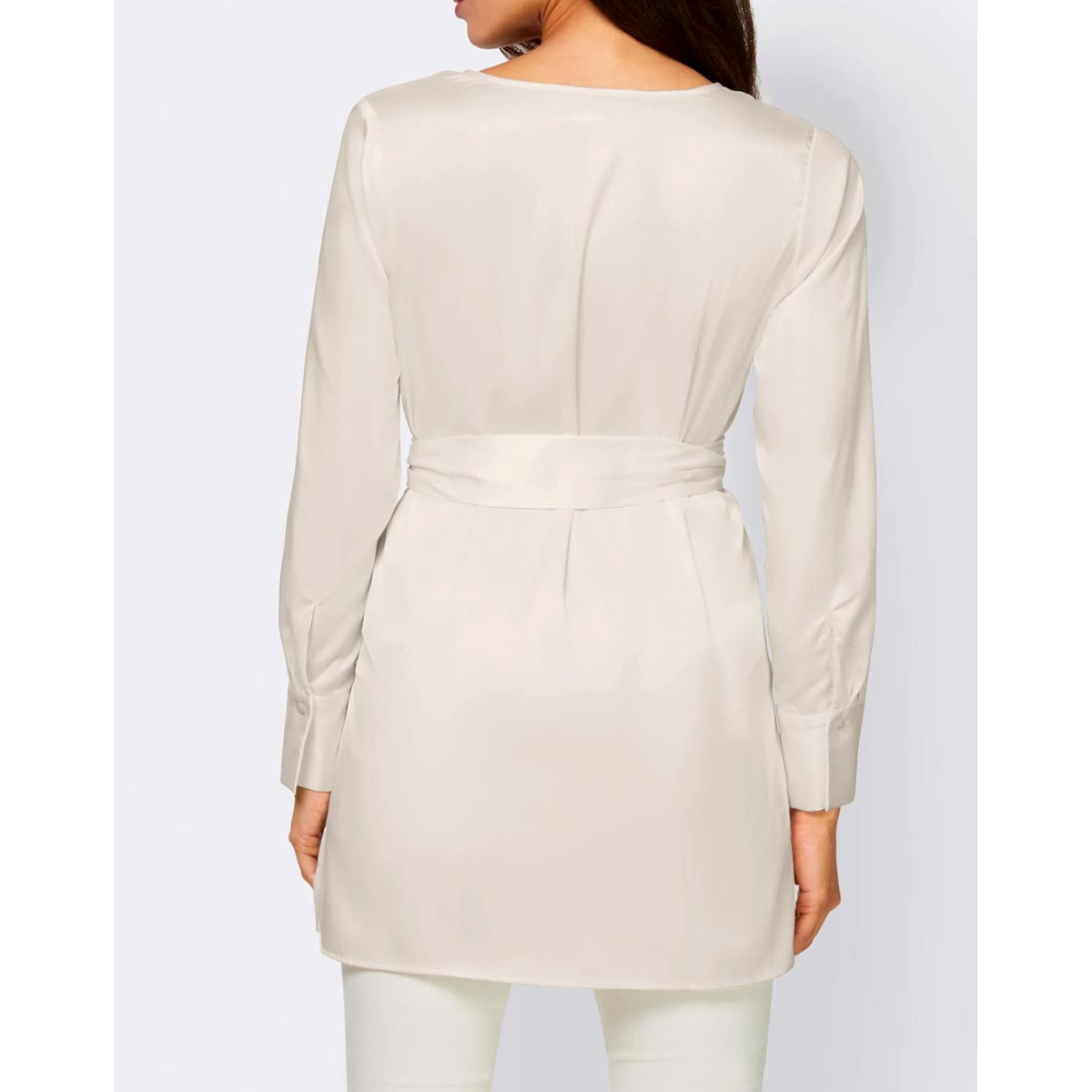 Designer-Longbluse m. Bindebändern ecru
