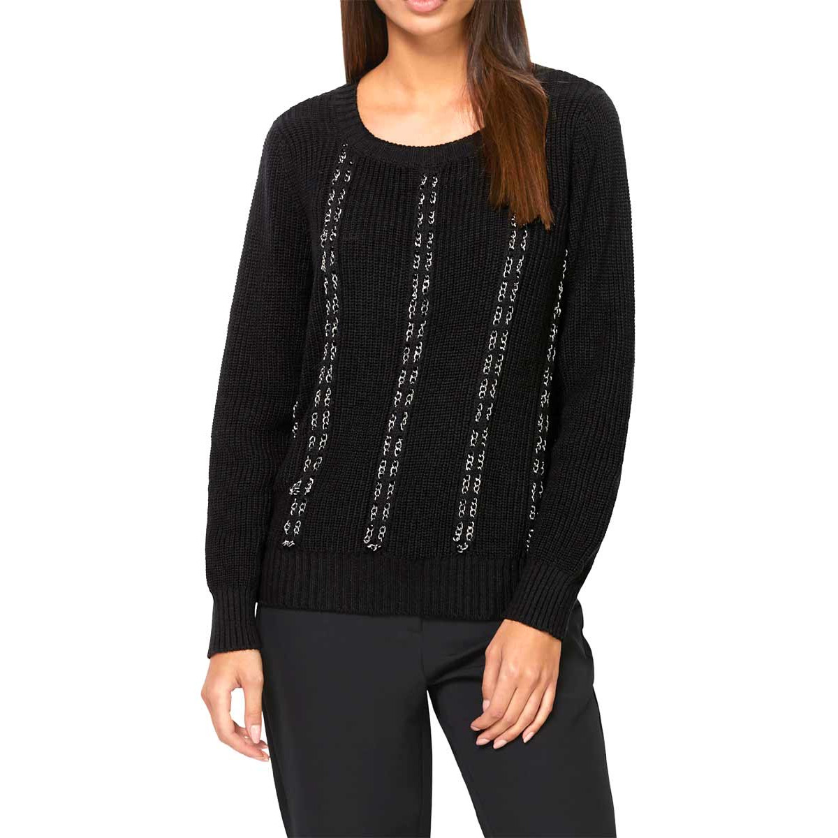Designer-Pullover m.Kettendetails schwarz