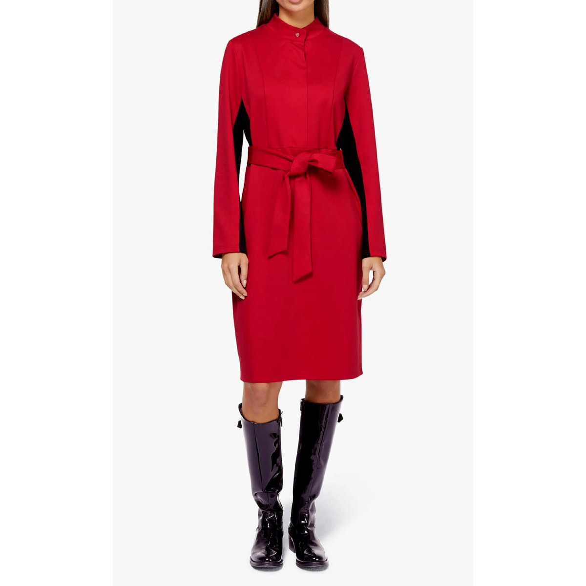 Designer-Jerseykleid m. Stoffgürtel rot