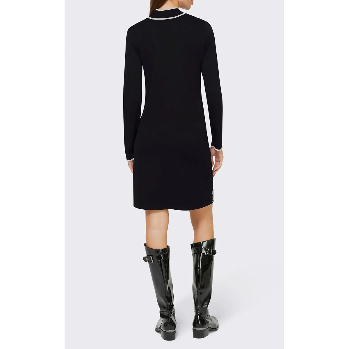 Designer-Strickkleid schwarz-ecru-gemustert