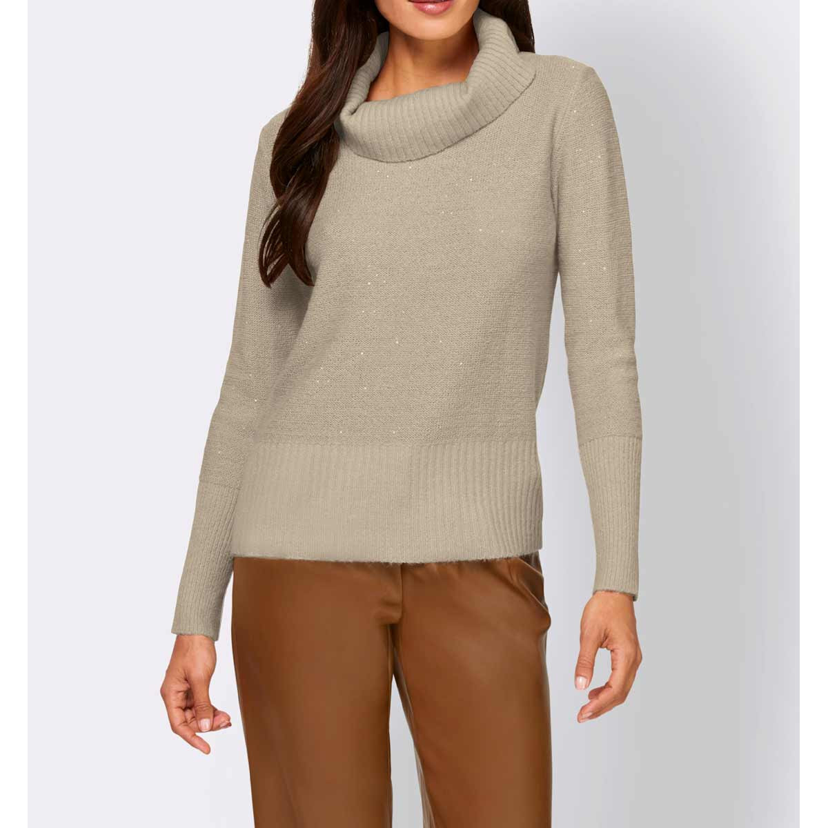 Designer-Rollkragenpullover m.Pailletten sand