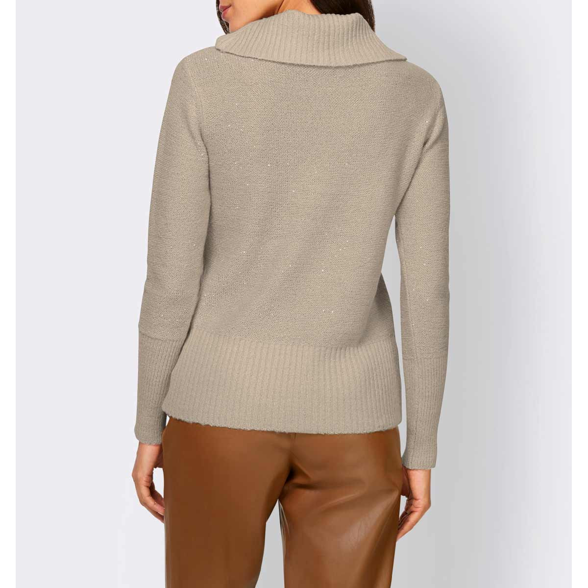 Designer-Rollkragenpullover m.Pailletten sand