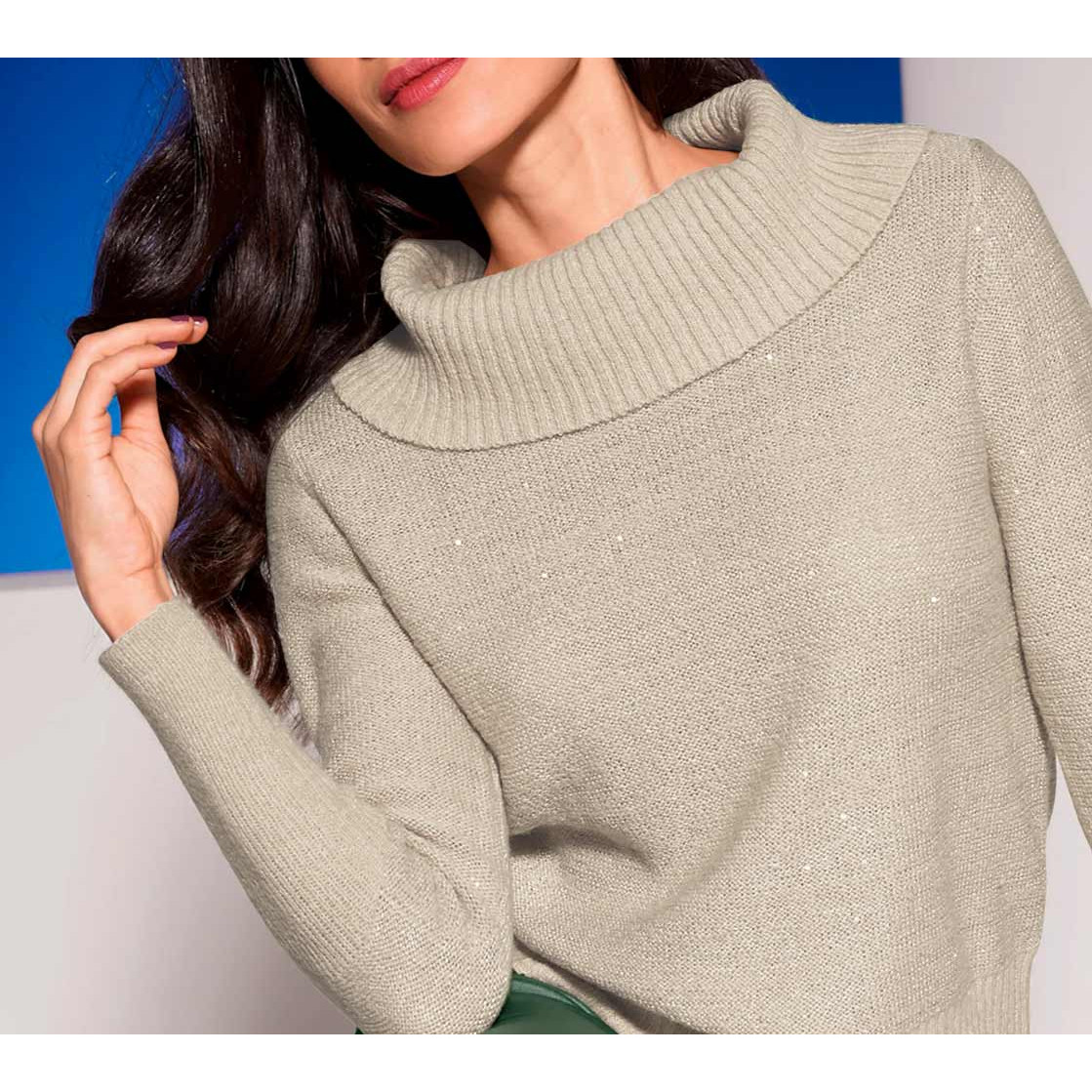 Designer-Rollkragenpullover m.Pailletten sand