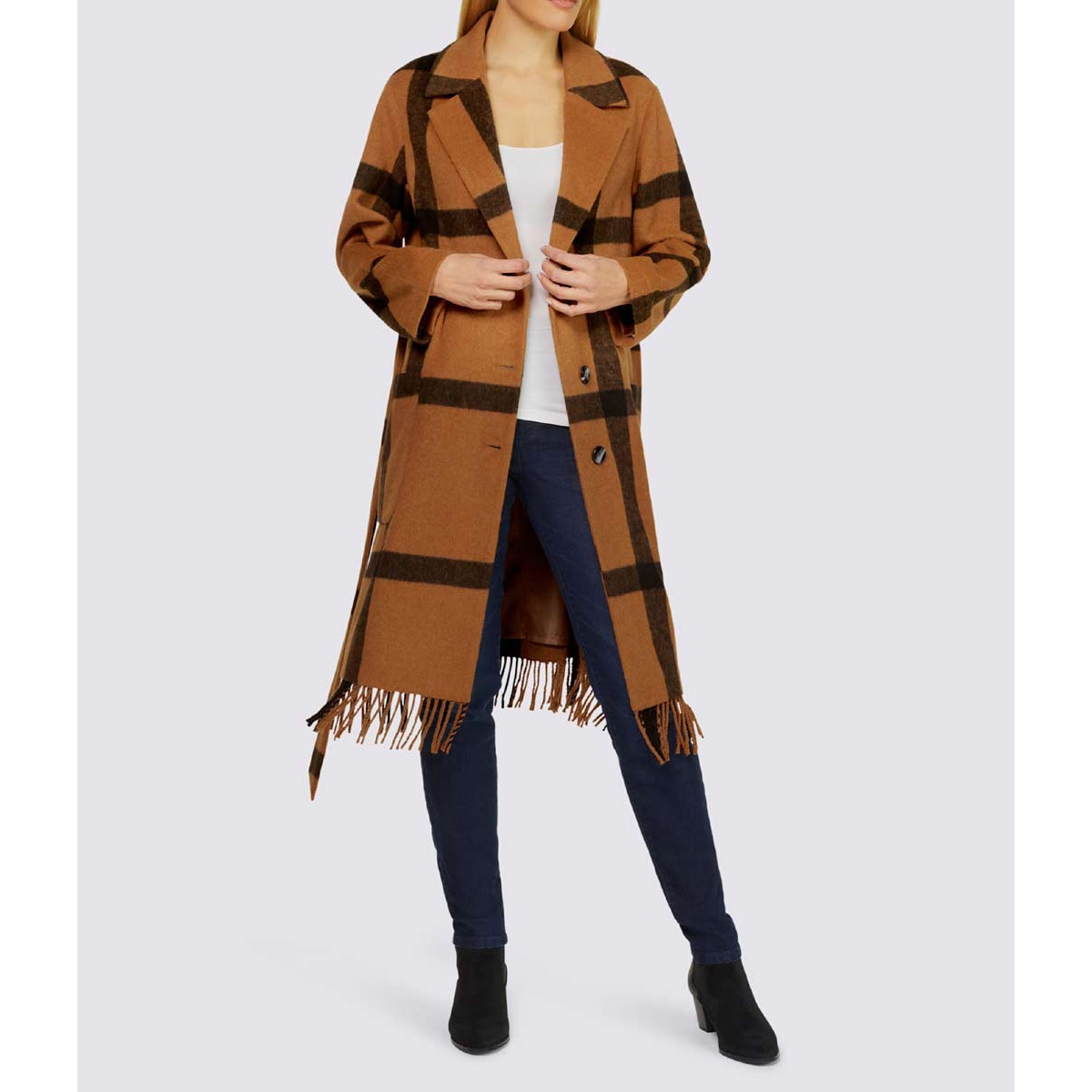 Designer-Wollmantel cognac-schwarz
