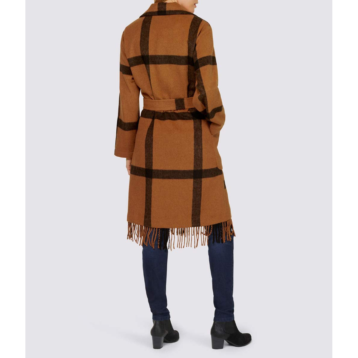 Designer-Wollmantel cognac-schwarz