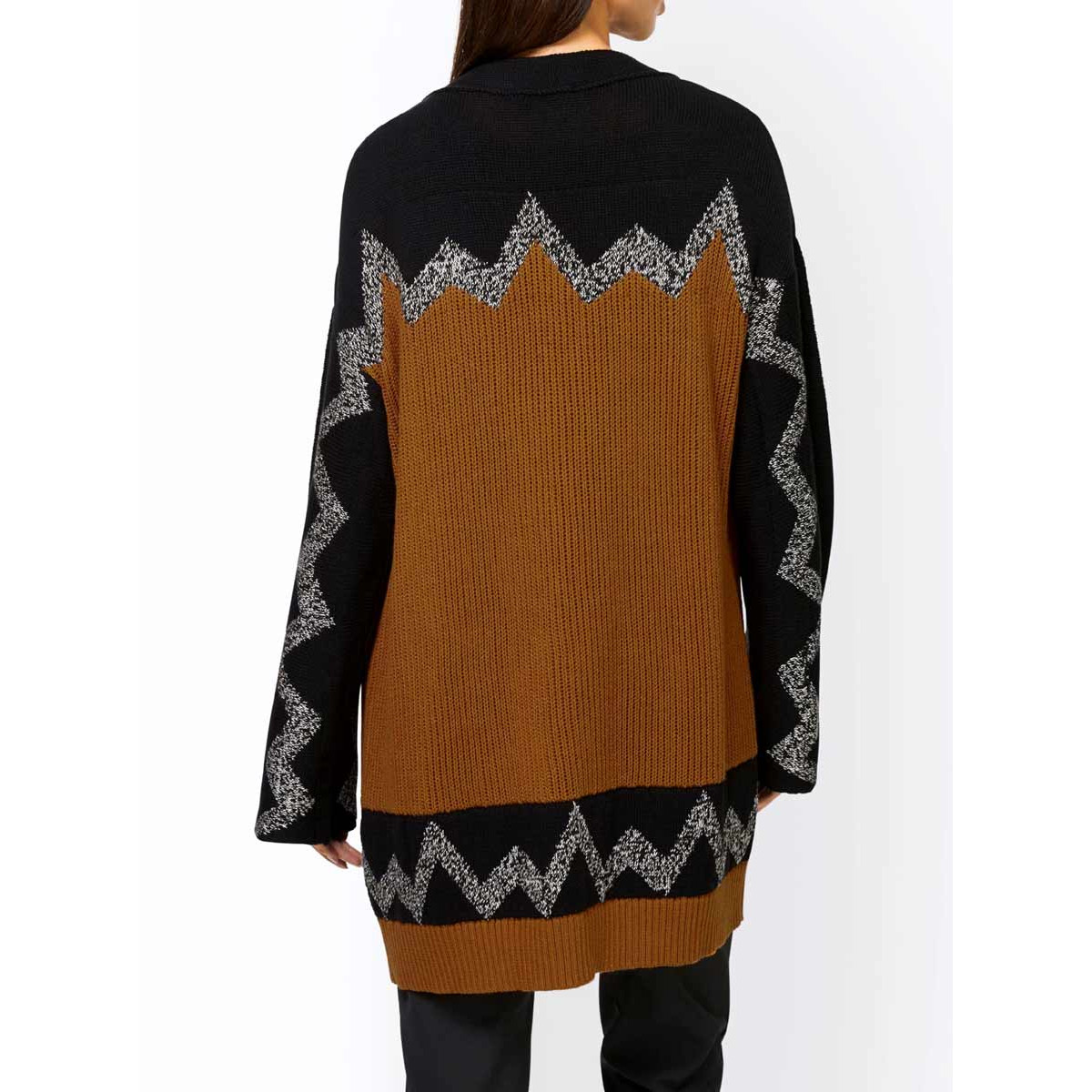Designer-Strickjacke schwarz-cognac-gemustert