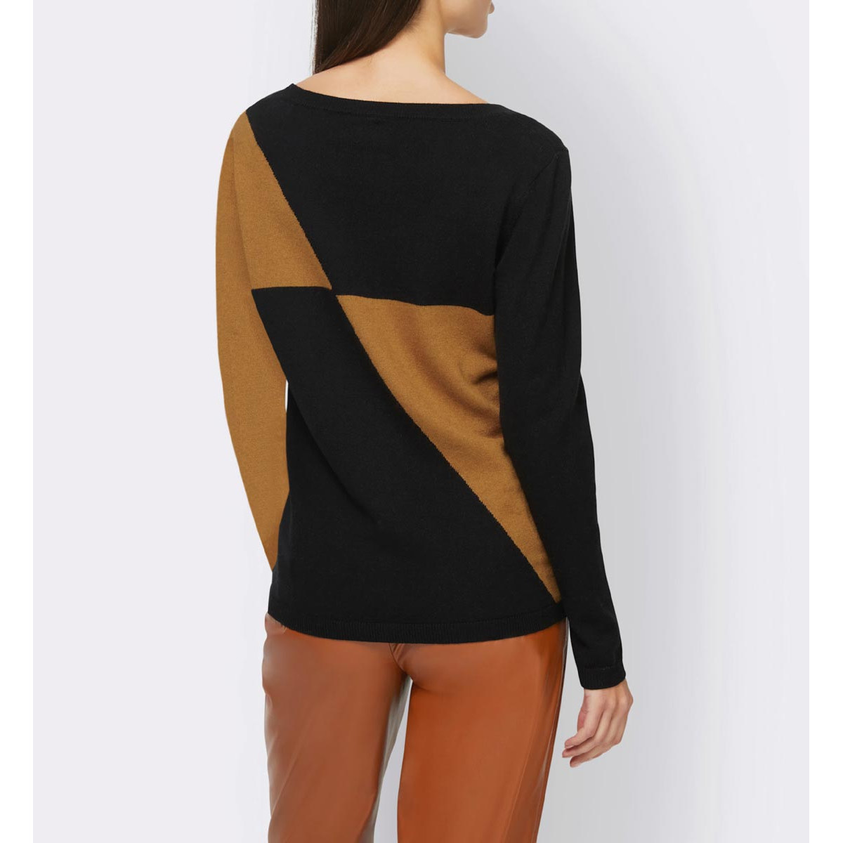 Designer-Pullover m. Kaschmir schwarz-cognac