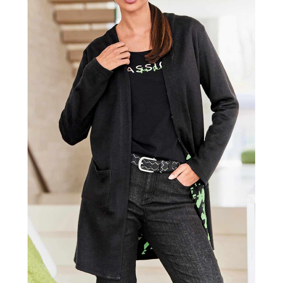 Designer-Wendestrickmantel schwarz-grün