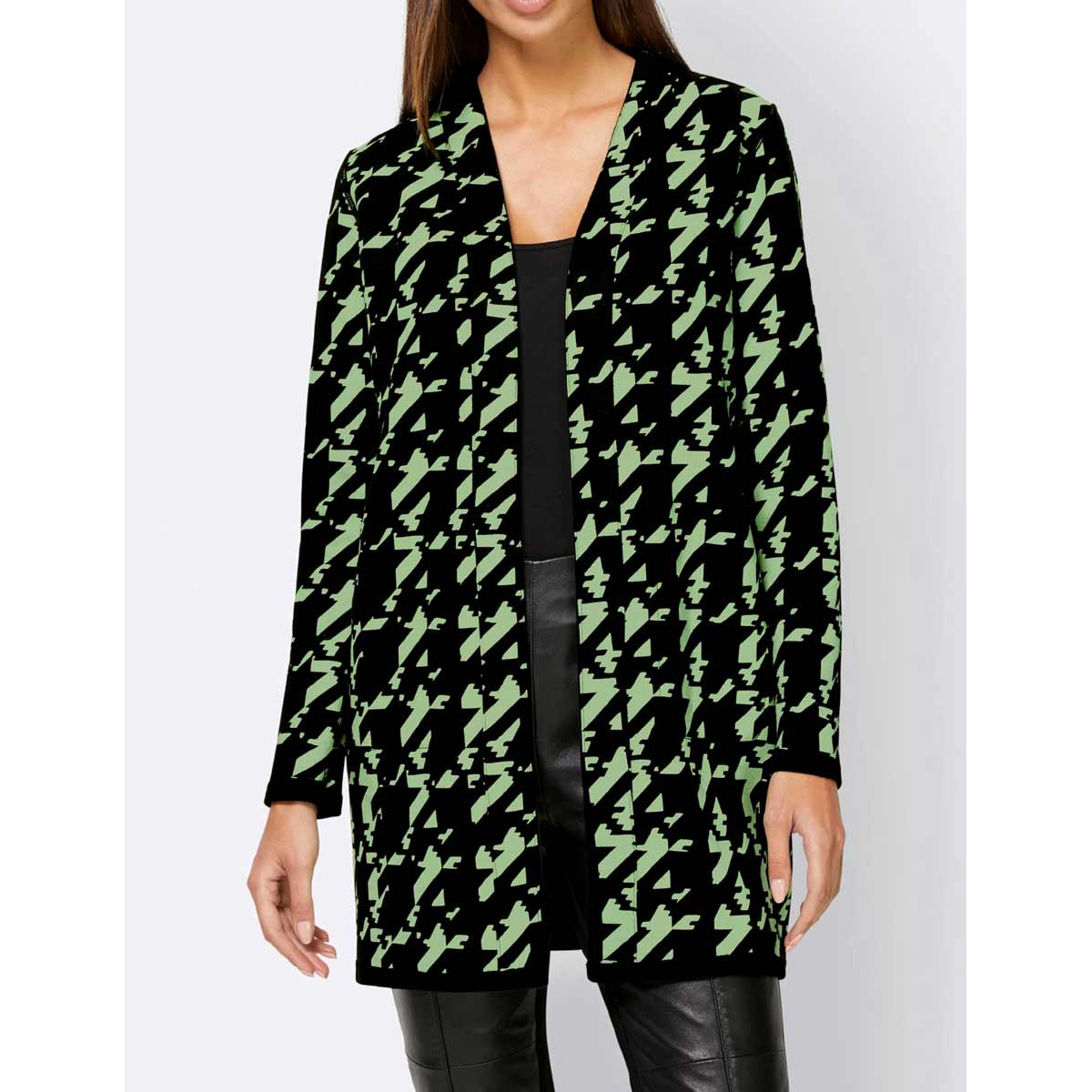 Designer-Wendestrickmantel schwarz-grün