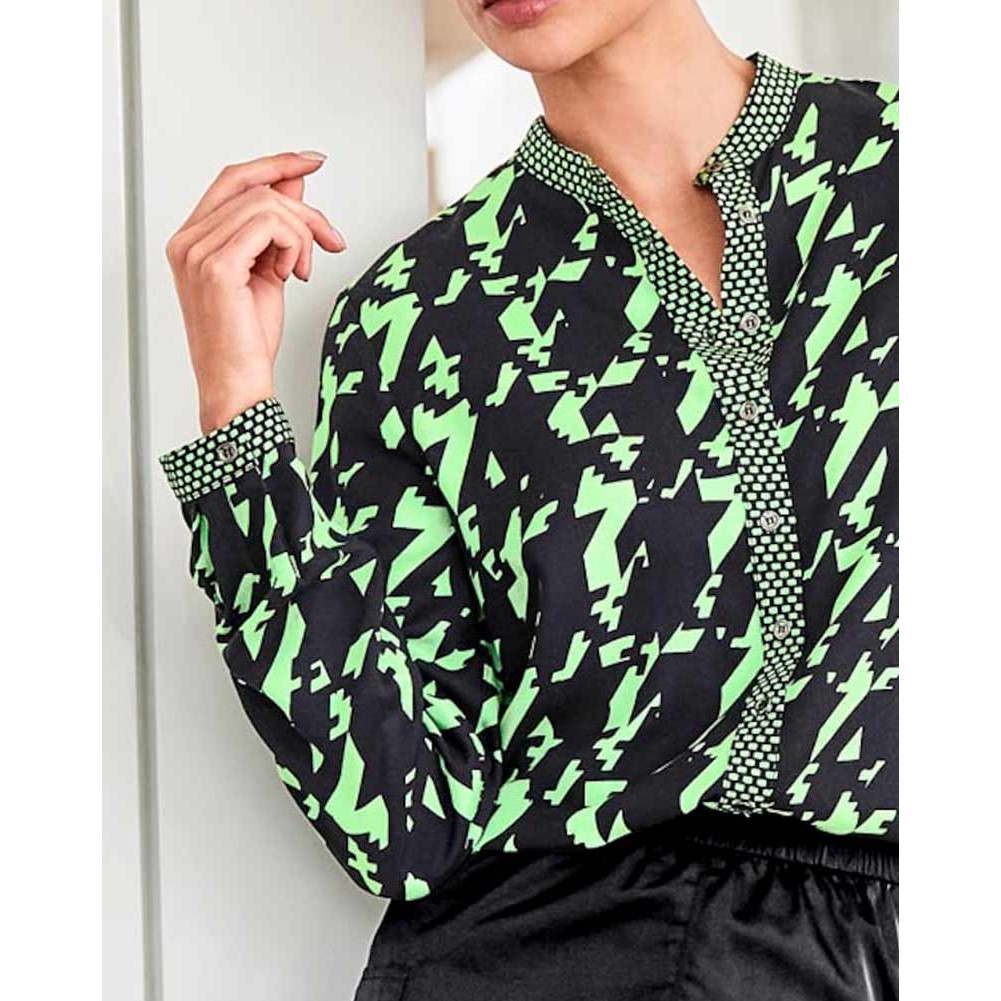 Designer-Druckbluse schwarz-grün