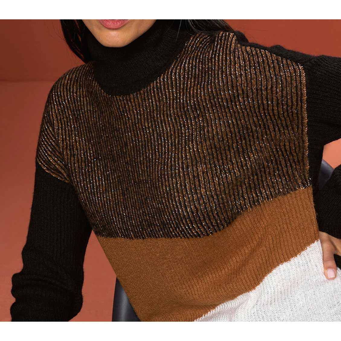 Designer-Pullover cognac-schwarz