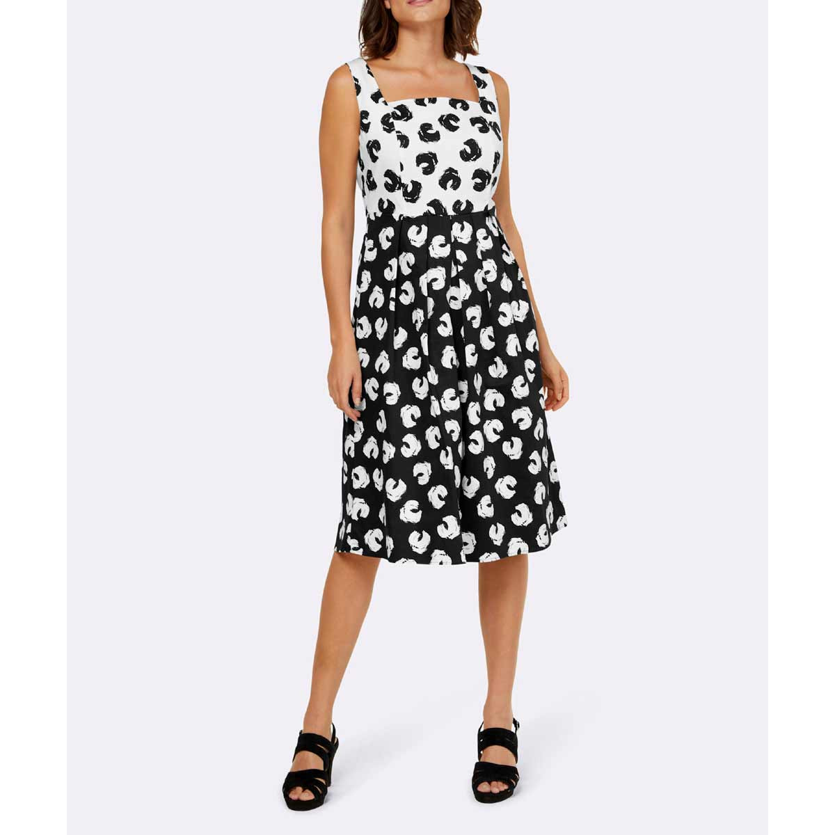 Designer-Carree-Druckkleid schwarz-weiß