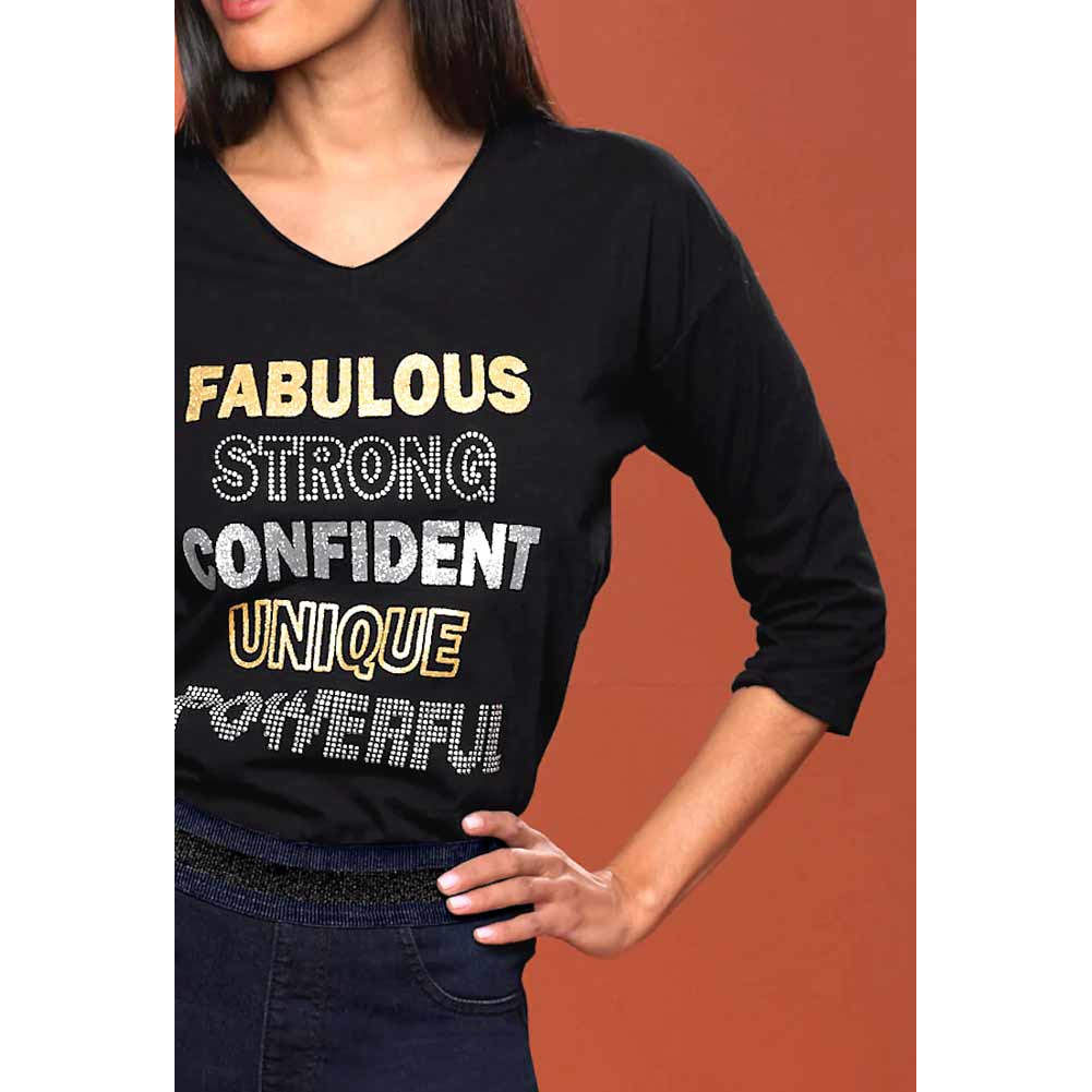 Designer-Shirt m. Glitzer-Schriftzug schwarz