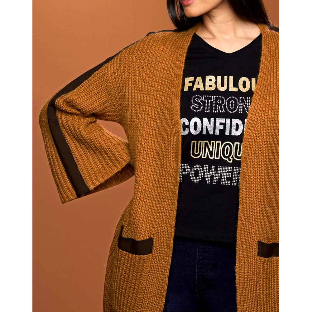 Designer-Strickjacke cognac