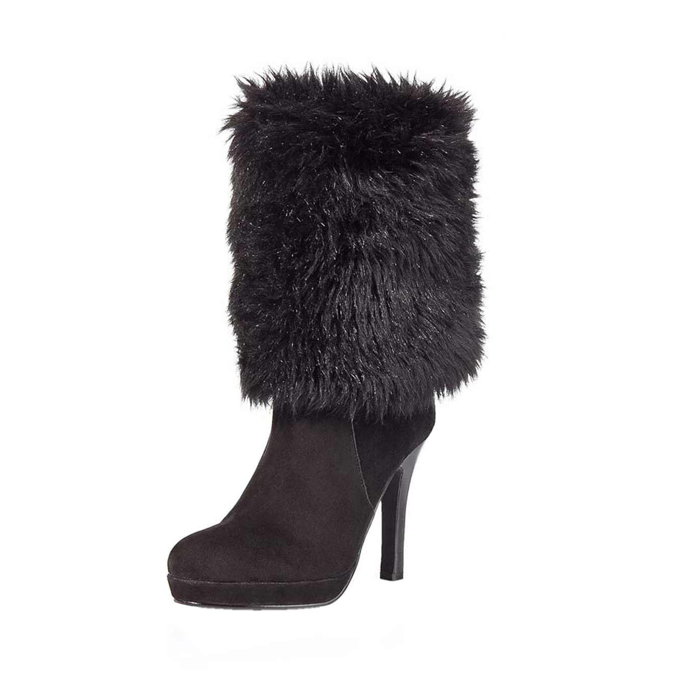 Ziegen-Veloursleder-Stiefel mit Fell schwarz