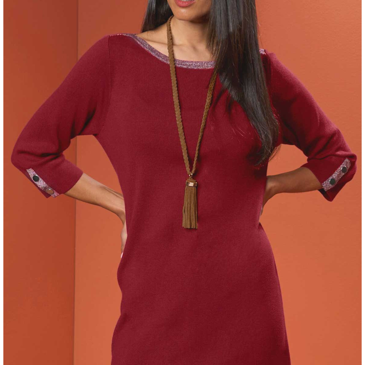 Designer-Strickkleid dunkelrot