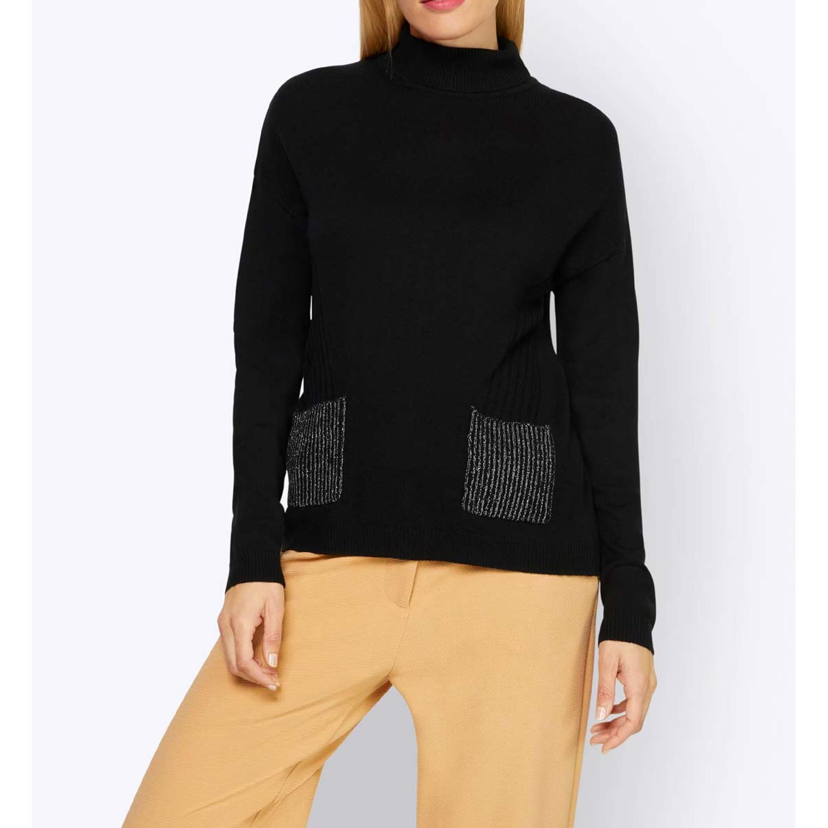 Designer-Merino-Rollkragen-Pullover schwarz