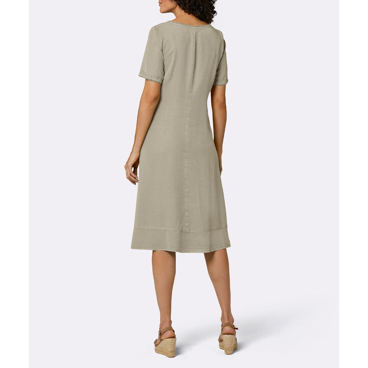 Lyocell-Kleid m.Biesen und Spitzenborte sesam