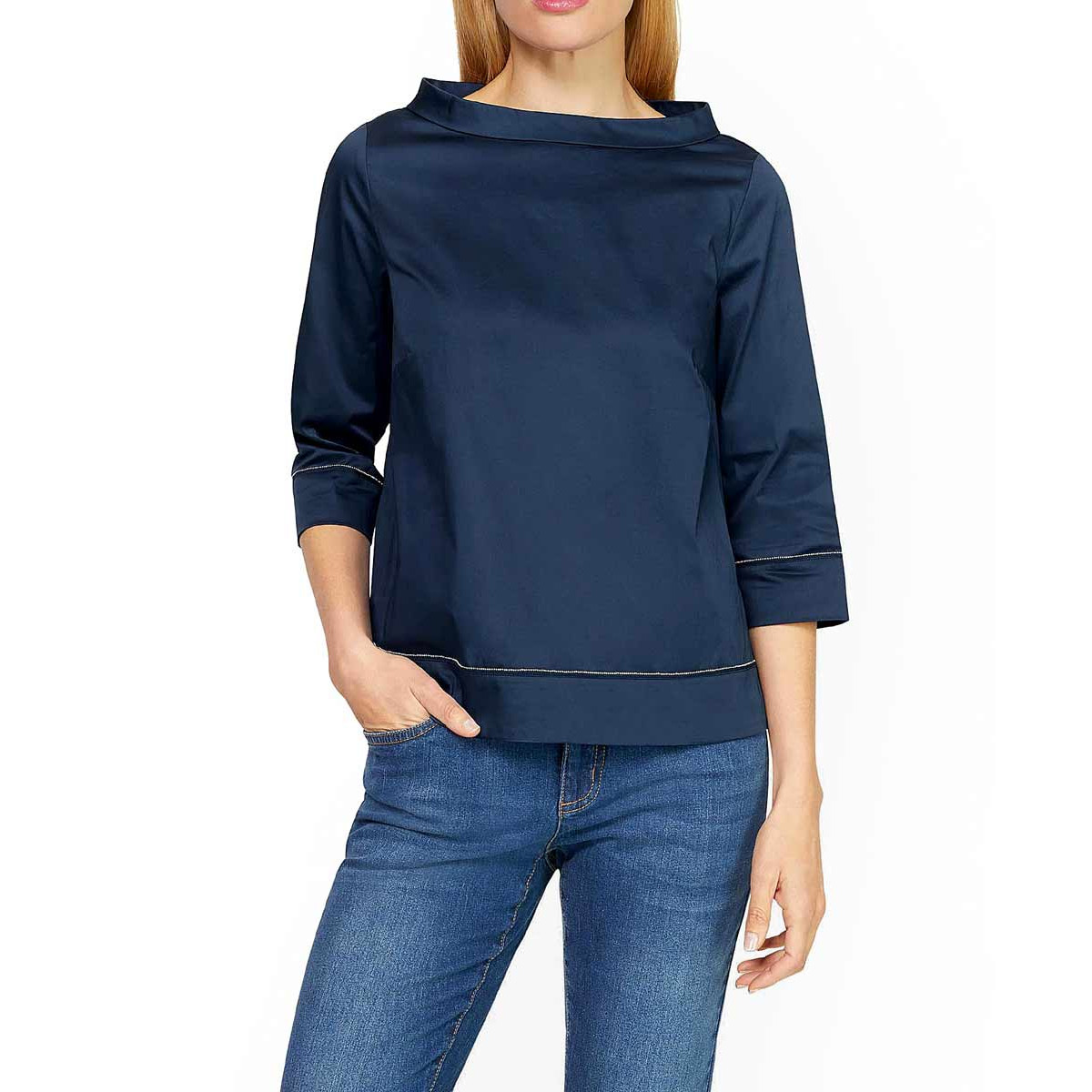 Designer-Bluse m. Glitzerdetails dunkelblau