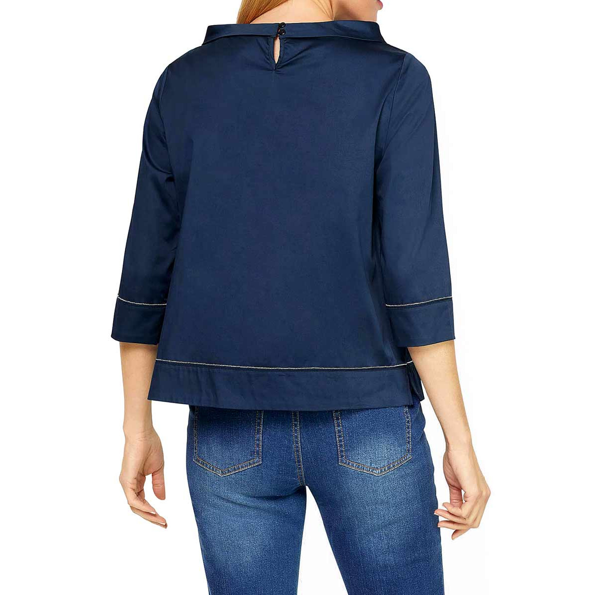 Designer-Bluse m. Glitzerdetails dunkelblau