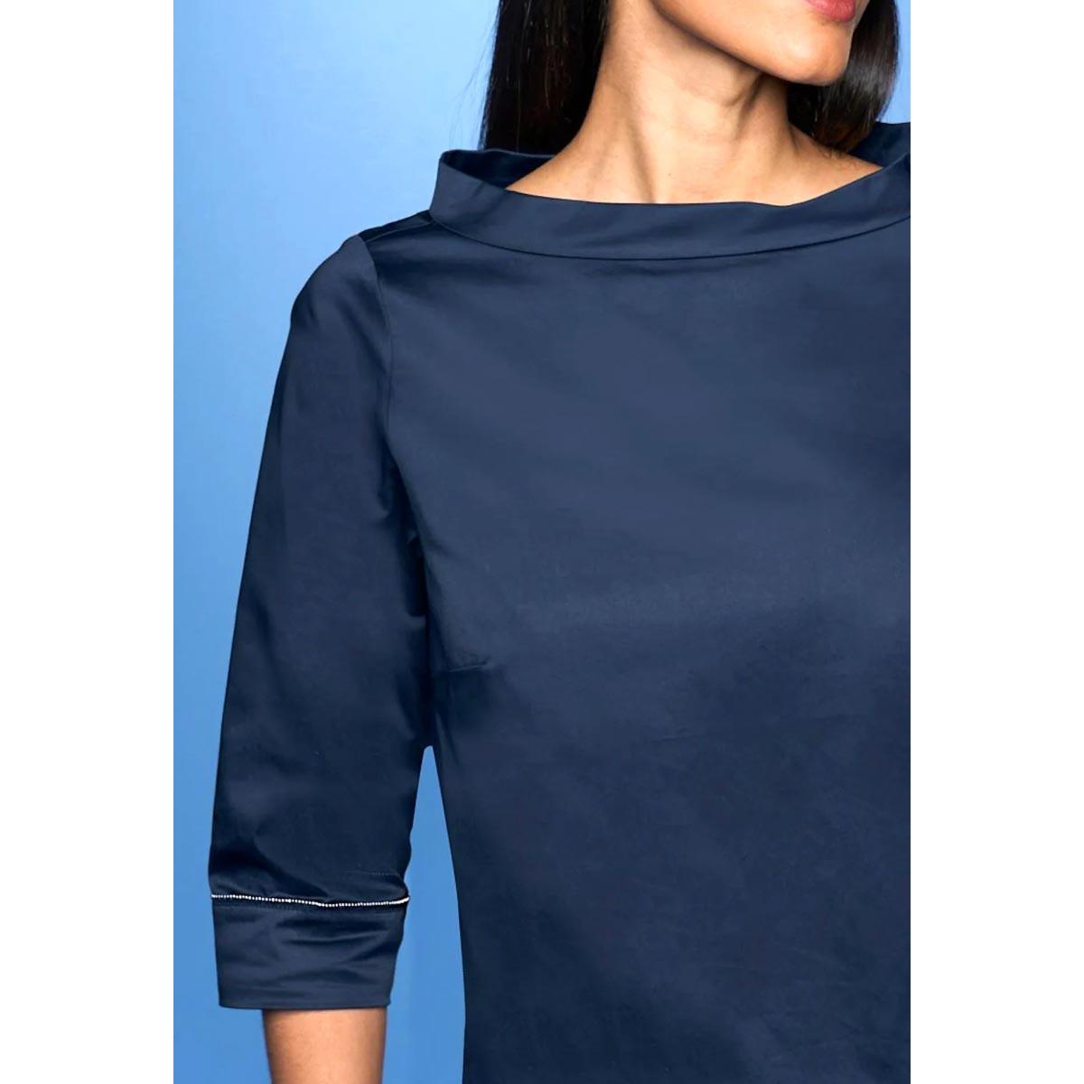 Designer-Bluse m. Glitzerdetails dunkelblau
