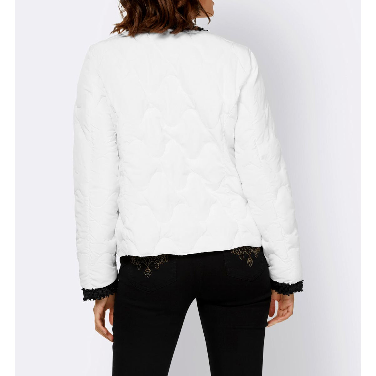 Designer-Steppjacke m. Bouclé weiß-schwarz