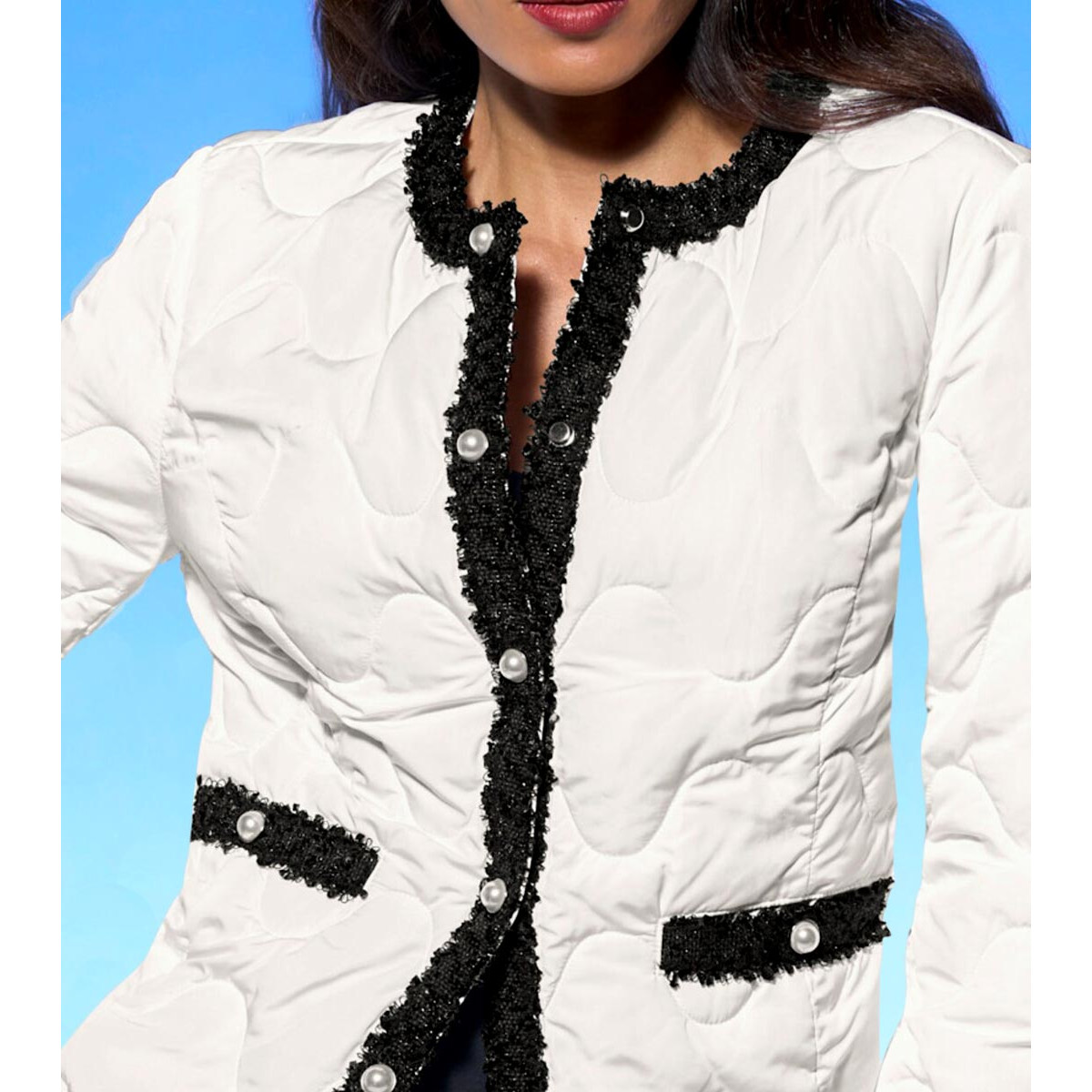 Designer-Steppjacke m. Bouclé weiß-schwarz