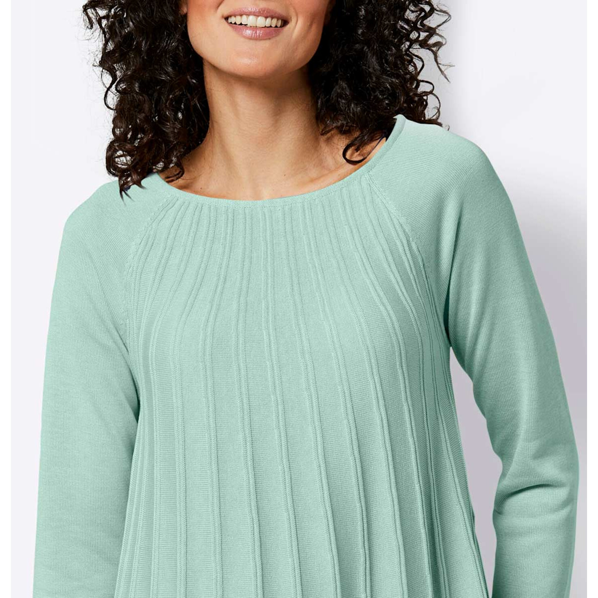 Seiden-Kaschmir-Pullover in Plissee-Optik kalkmint