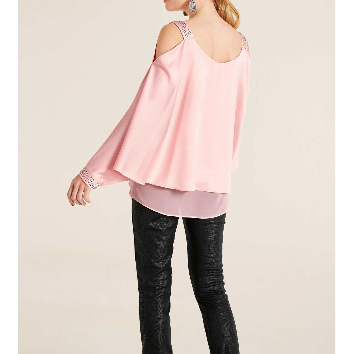 Designer-Satinbluse m. Cut-Outs rosé