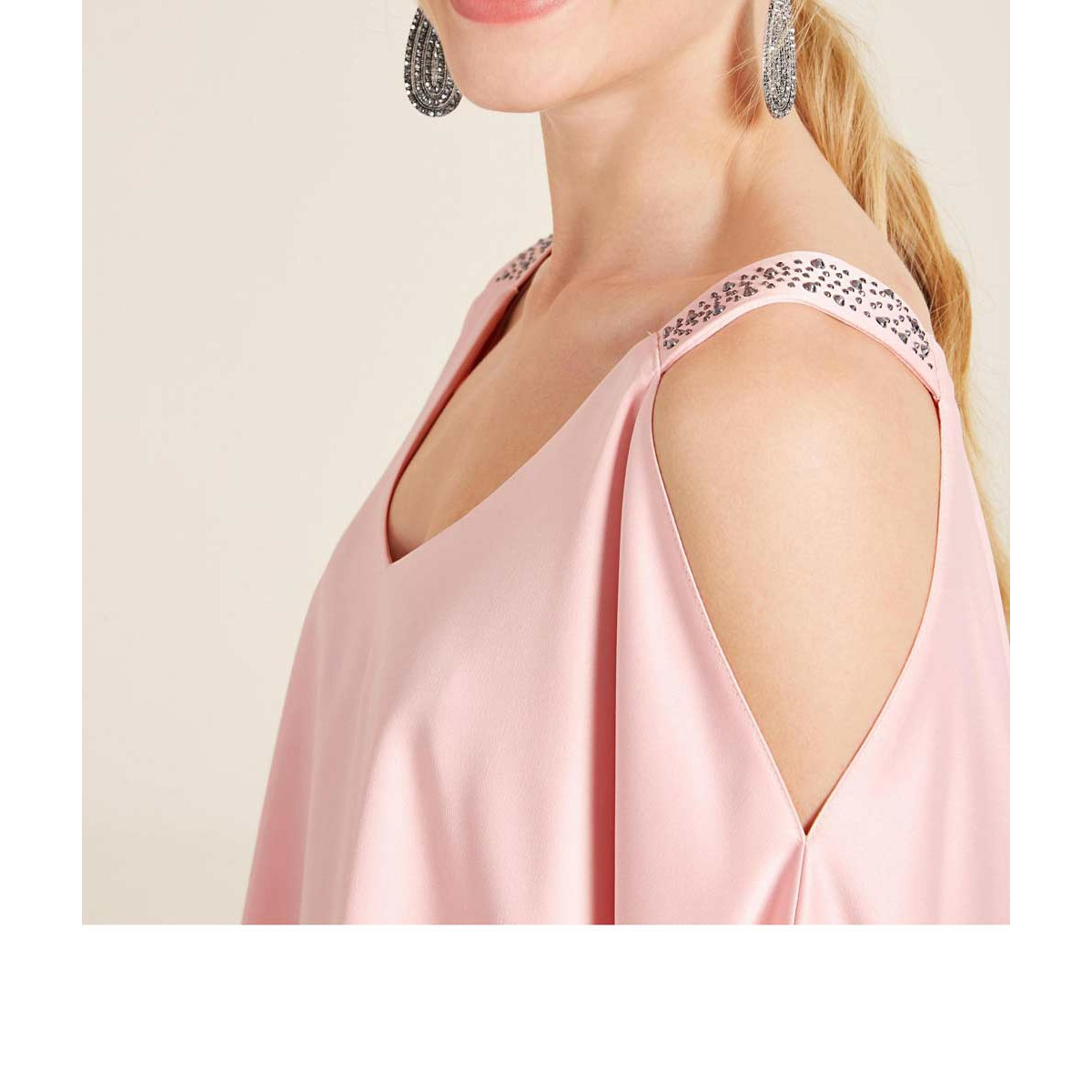 Designer-Satinbluse m. Cut-Outs rosé