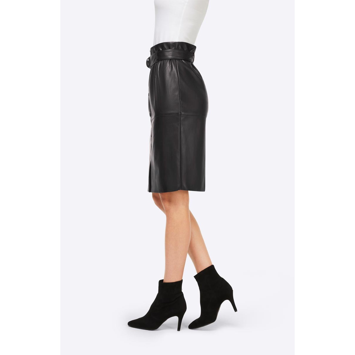 Designer-Lederimitat-Rock m. Gürtel schwarz