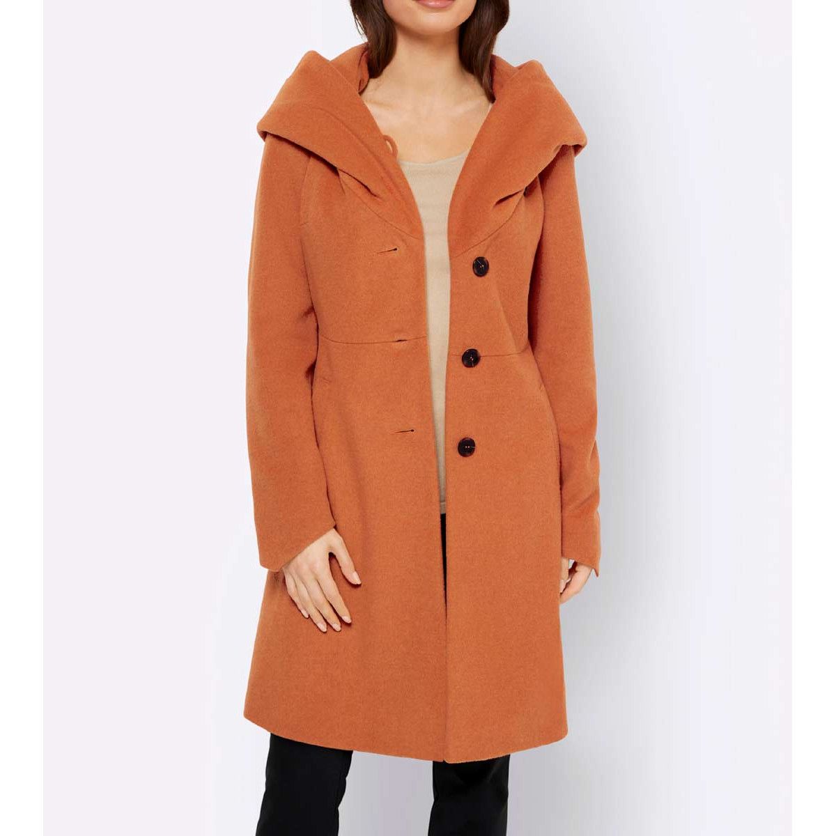 Designer-Wollmantel m. Kapuze mandarine