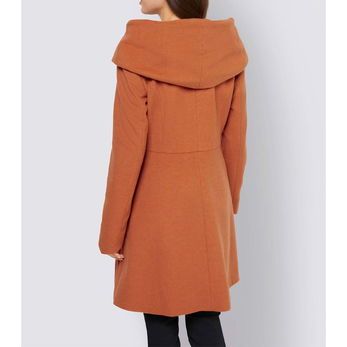 Designer-Wollmantel m. Kapuze mandarine