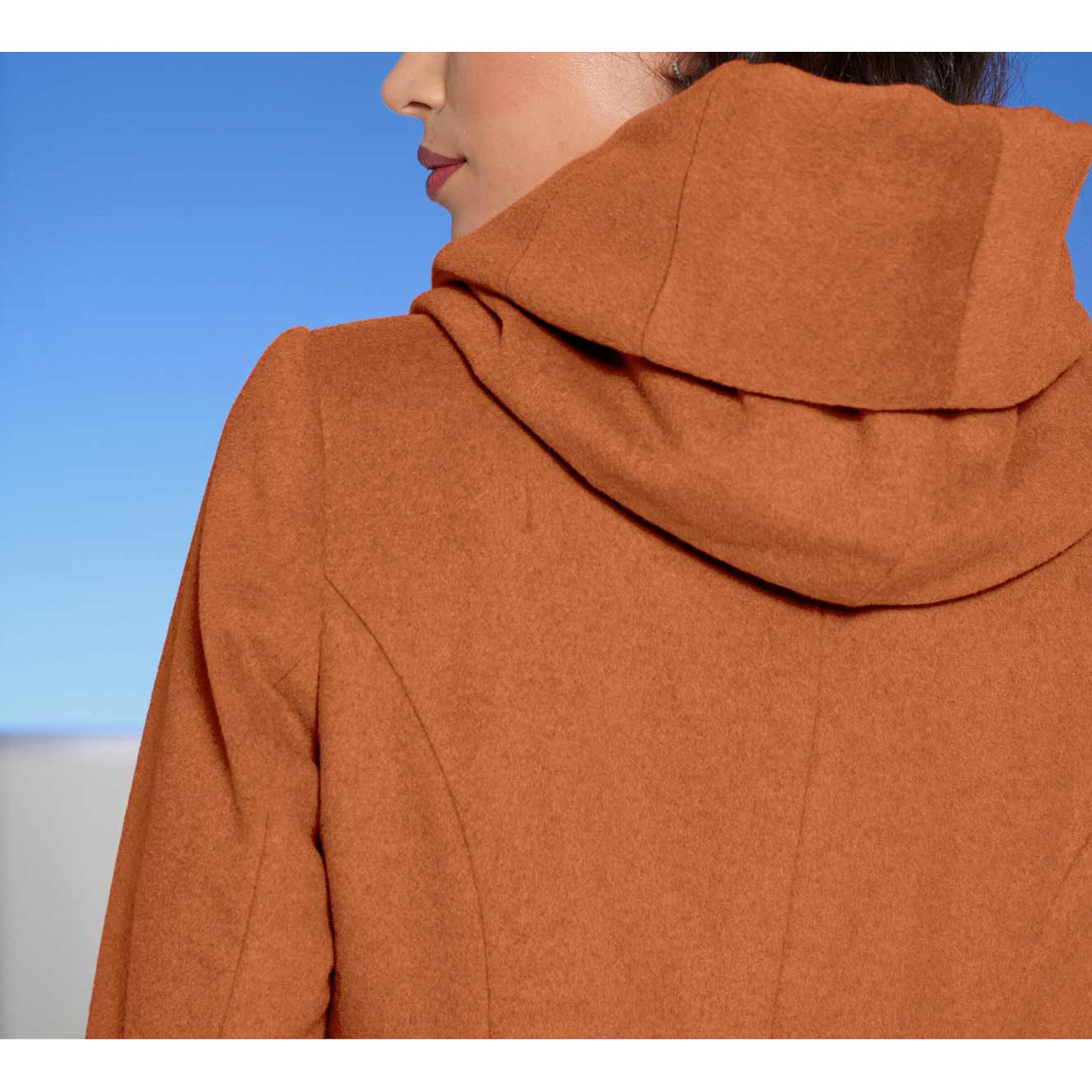 Designer-Wollmantel m. Kapuze mandarine
