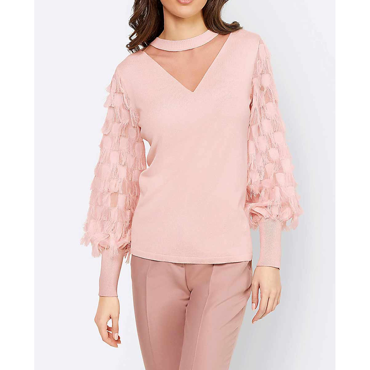 Designer-Fransenpullover puder