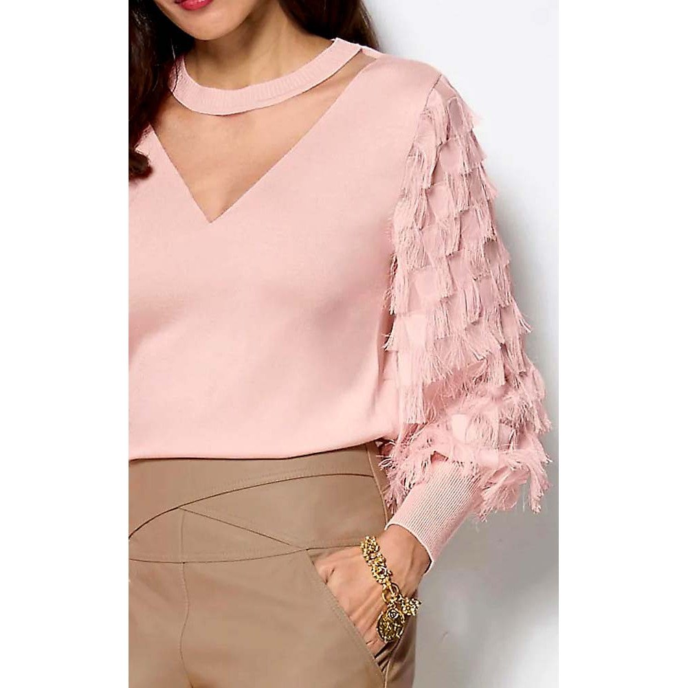 Designer-Fransenpullover puder