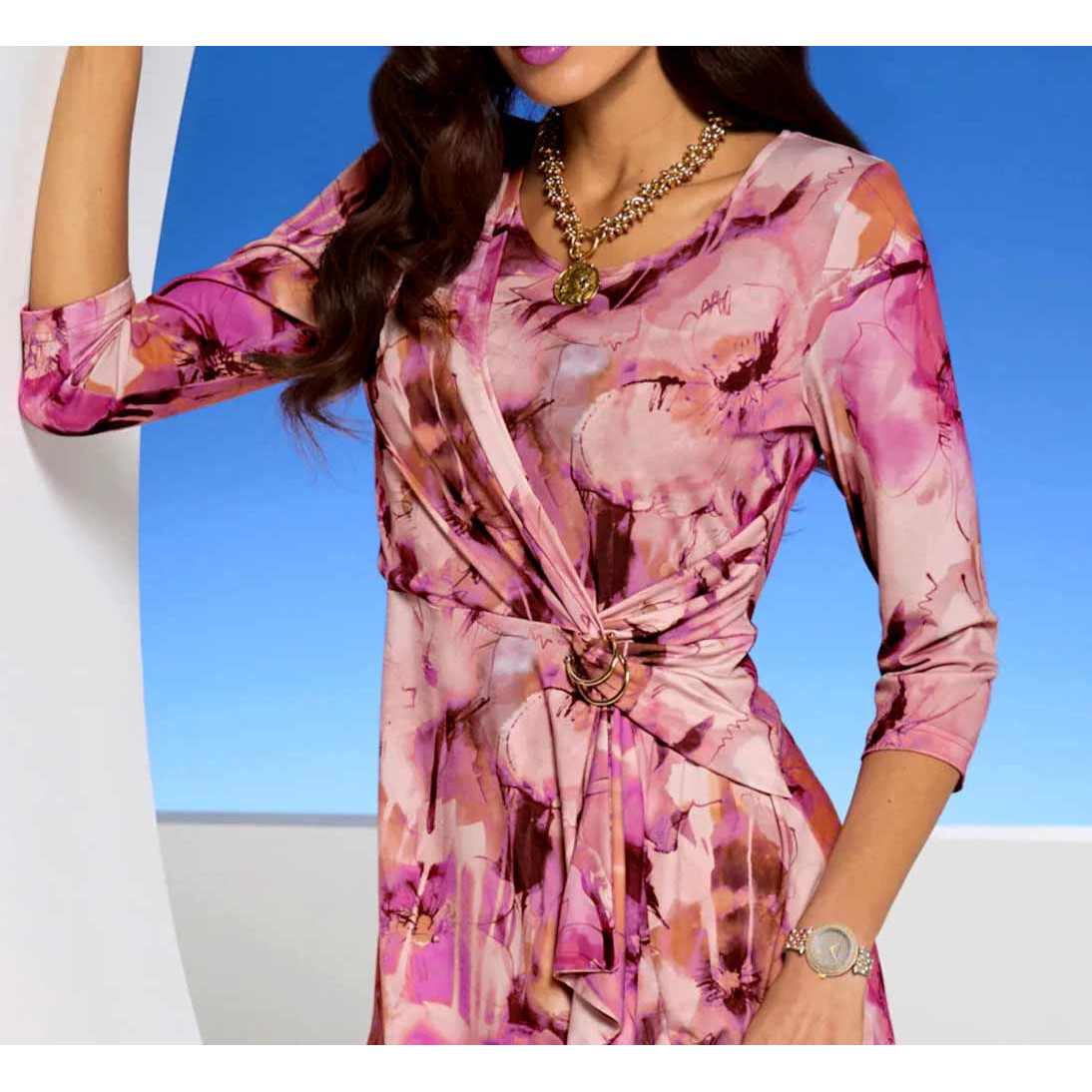 Designer-Jerseydruckkleid puder-camel-pink