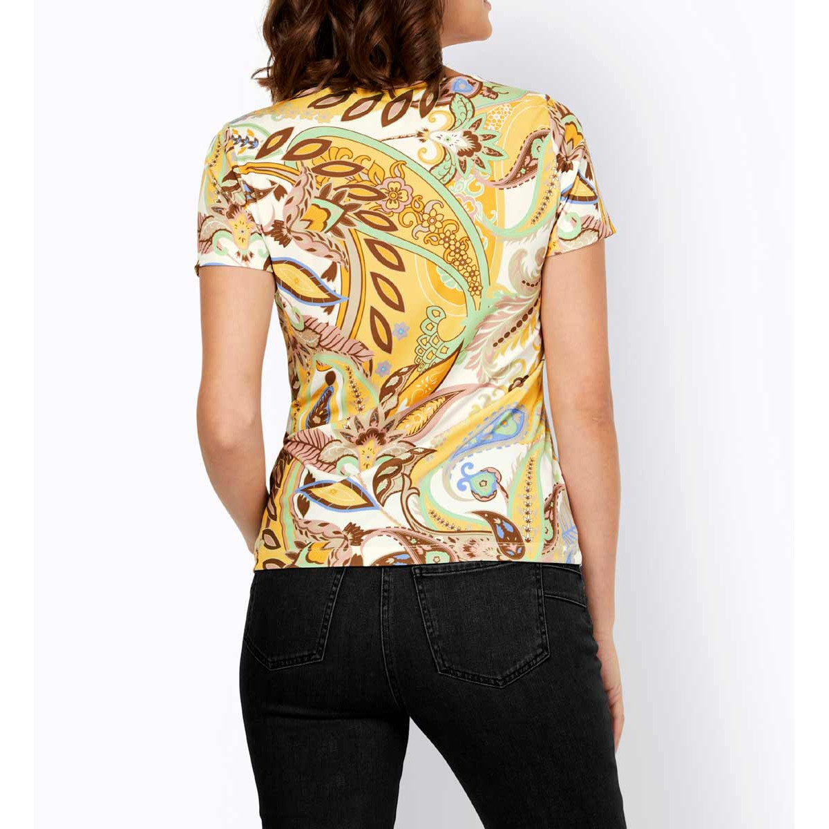 Designer-Shirt m. Glitzersteinchen gelb-ecru