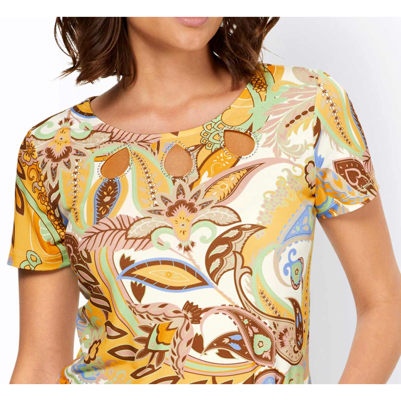 Designer-Shirt m. Glitzersteinchen gelb-ecru